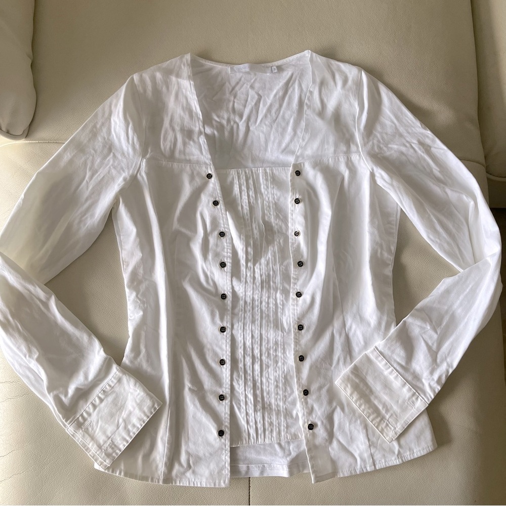 Anne Fontaine WHITE COTTON Cruz BUTTONED DRESS SHIRT BLOUSE XS